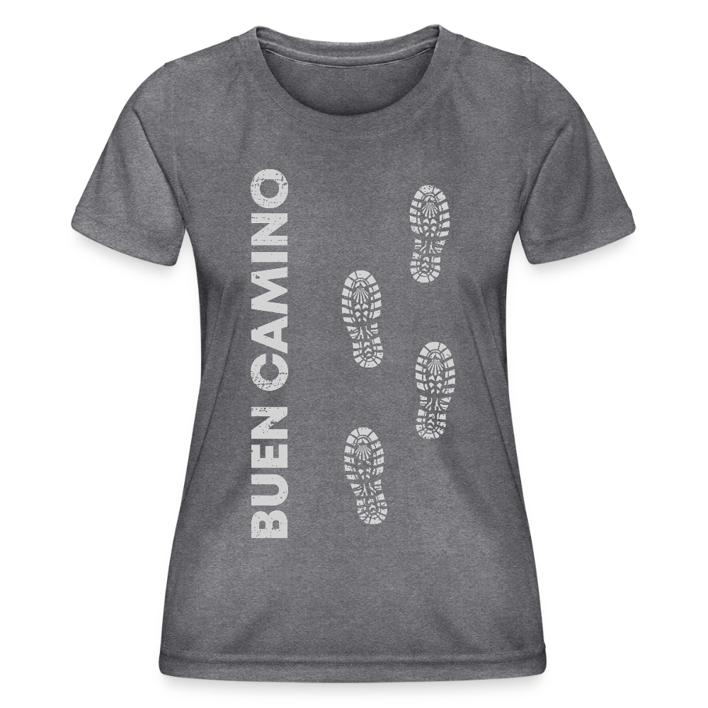 Frauen Funktions-T-Shirt: Buen Camino footprints - light - dunkle Melange