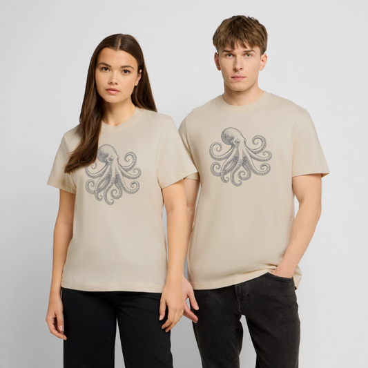 T-Shirt: Pulpo grau - Beige