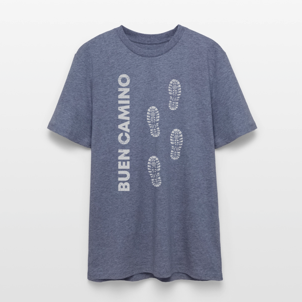 T-Shirt: Buen Camino light footprints - 180g/m2 - Dunkelblau meliert