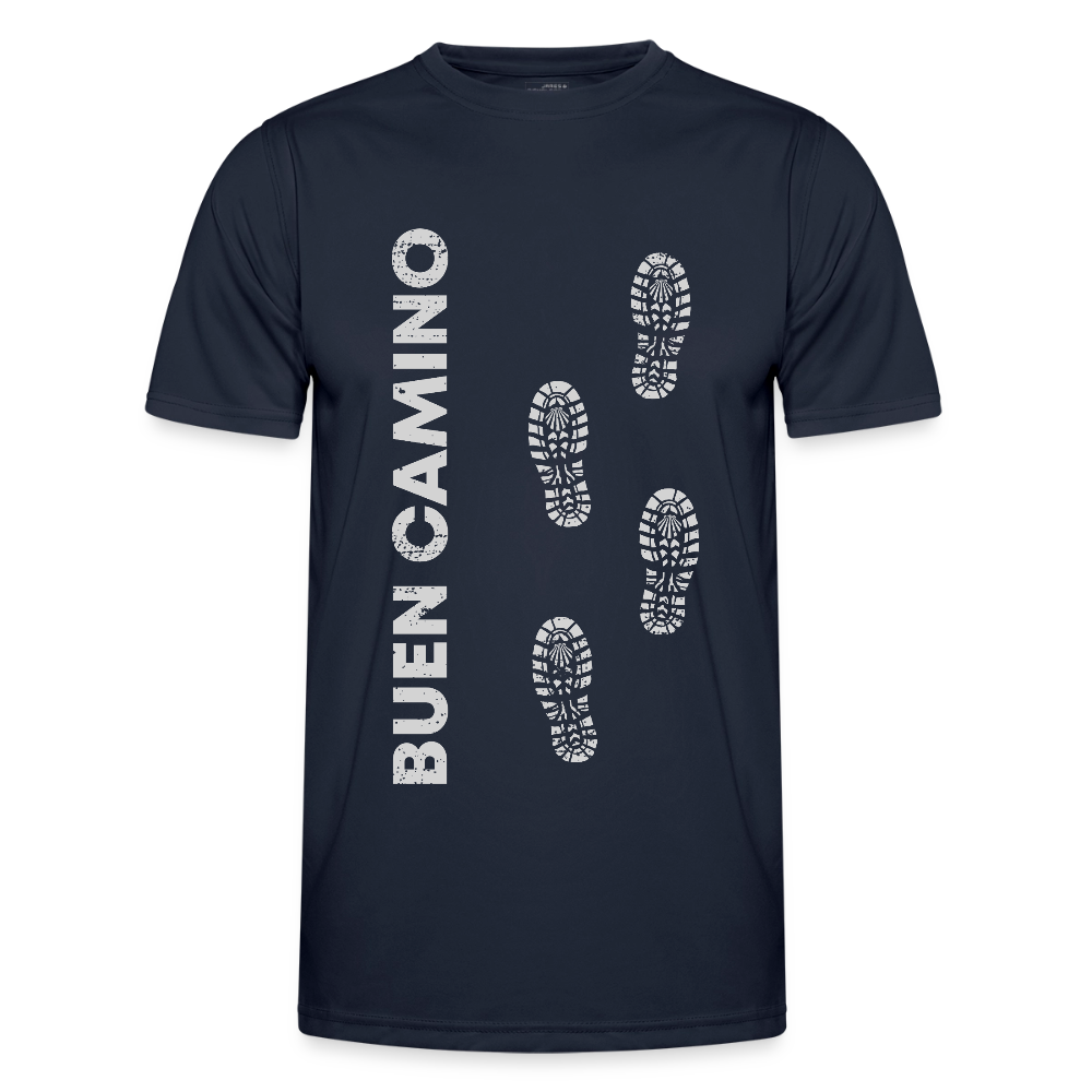 Männer Funktions-T-Shirt: Buen Camino footprints - light - Navy