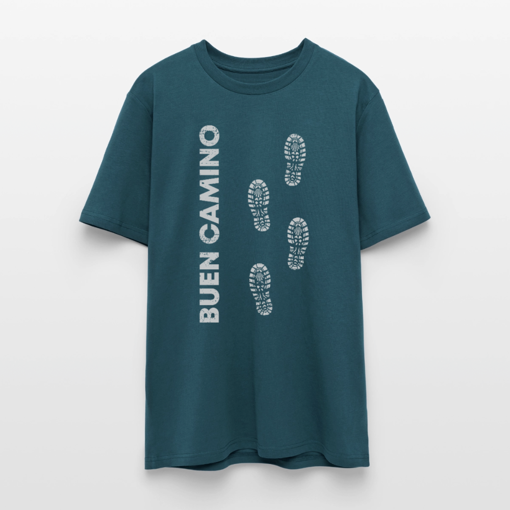 T-Shirt: Buen Camino light footprints - 180g/m2 - Dunkles Petrol