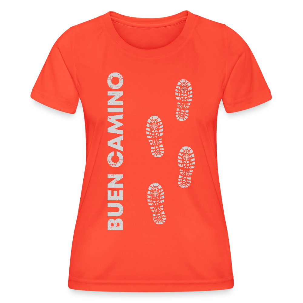 Frauen Funktions-T-Shirt: Buen Camino footprints - light - Grenadine