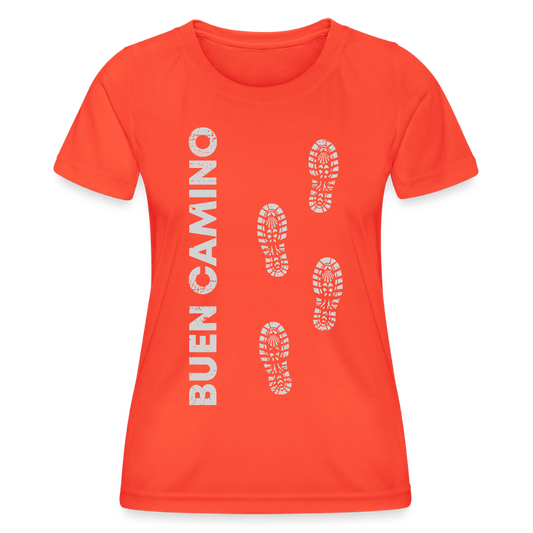 Frauen Funktions-T-Shirt: Buen Camino footprints - light - Grenadine