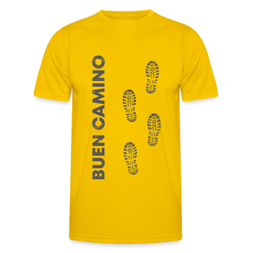 Männer Funktions-T-Shirt: Buen Camino footprints dark - Eigelb