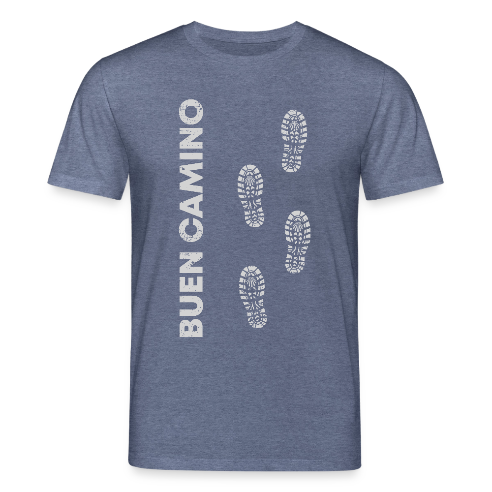 T-Shirt: Buen Camino light footprints - 180g/m2 - Dunkelblau meliert