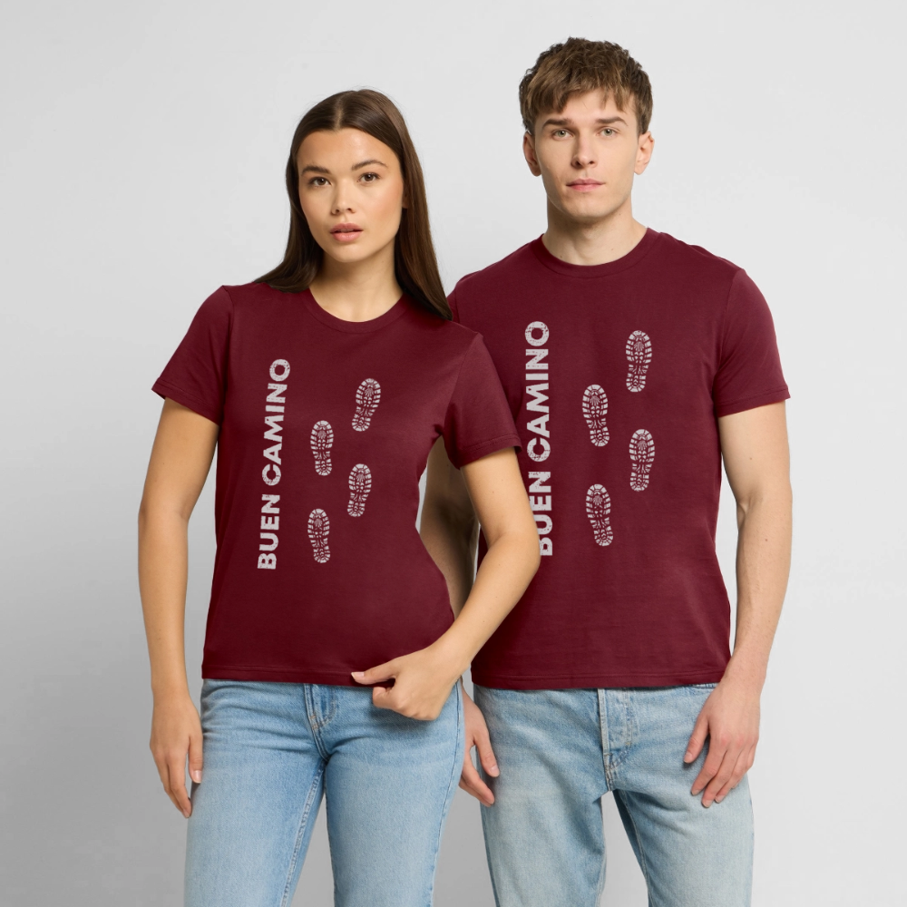 T-Shirt: Buen Camino light footprints - 180g/m2 - Burgunderrot