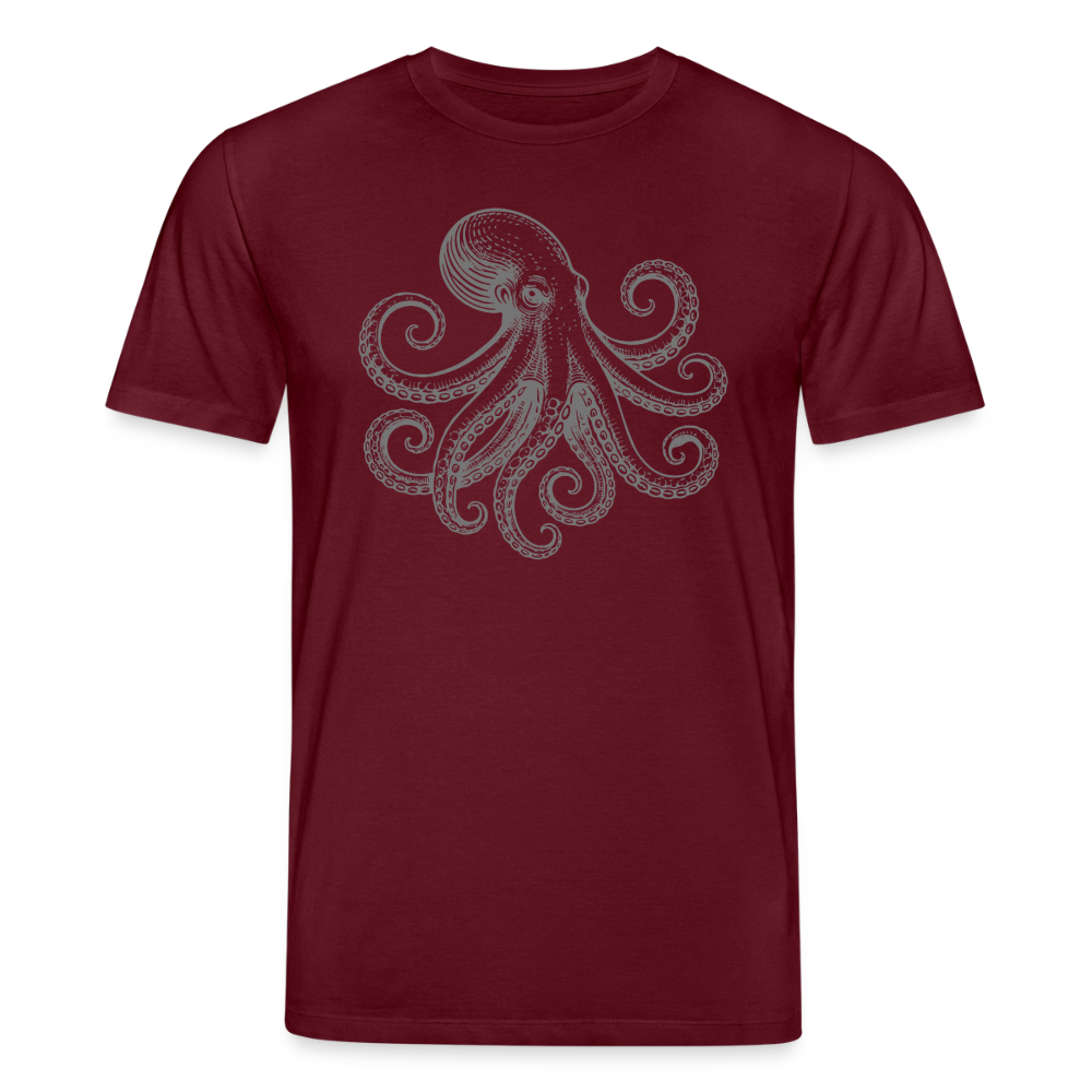 T-Shirt: Pulpo grau - Burgunderrot