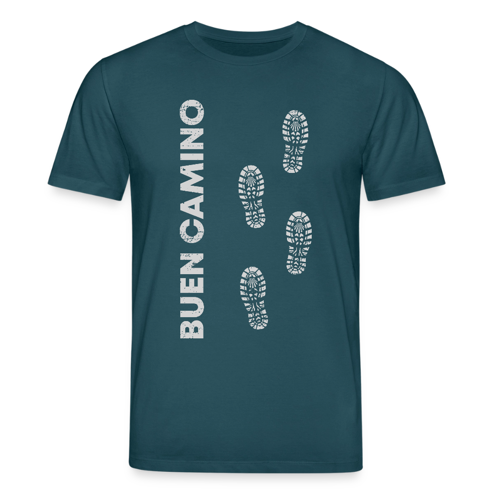 T-Shirt: Buen Camino light footprints - 180g/m2 - Dunkles Petrol