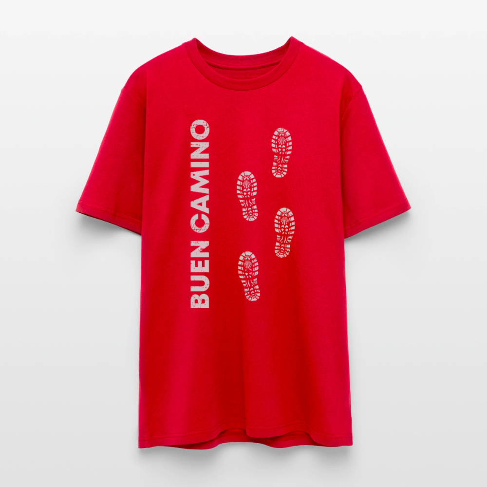 T-Shirt: Buen Camino light footprints - 180g/m2 - Rot
