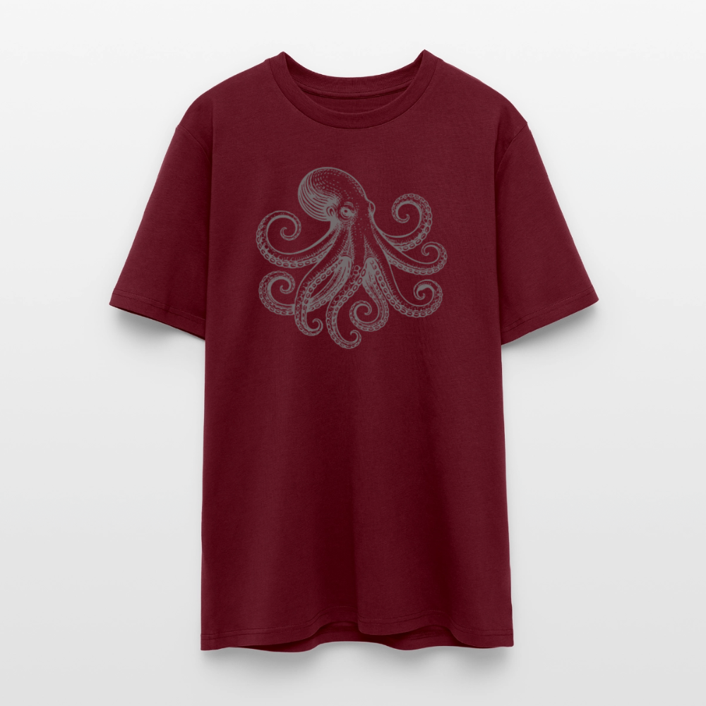 T-Shirt: Pulpo grau - Burgunderrot