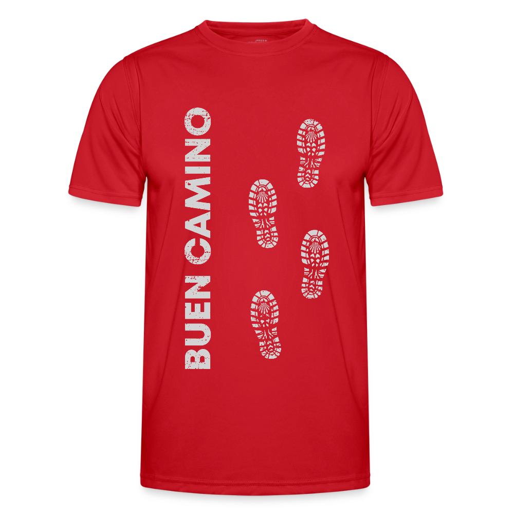 Männer Funktions-T-Shirt: Buen Camino footprints - light - Rot