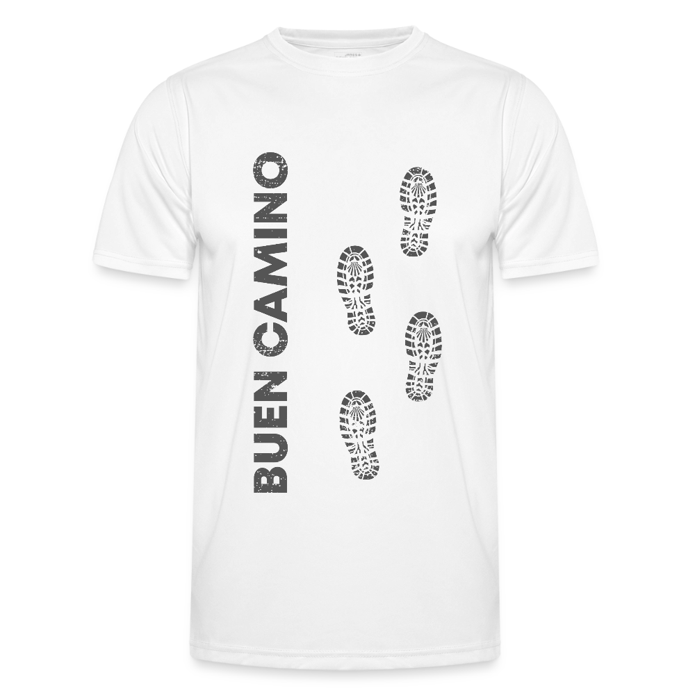 Männer Funktions-T-Shirt: Buen Camino footprints dark - Weiß