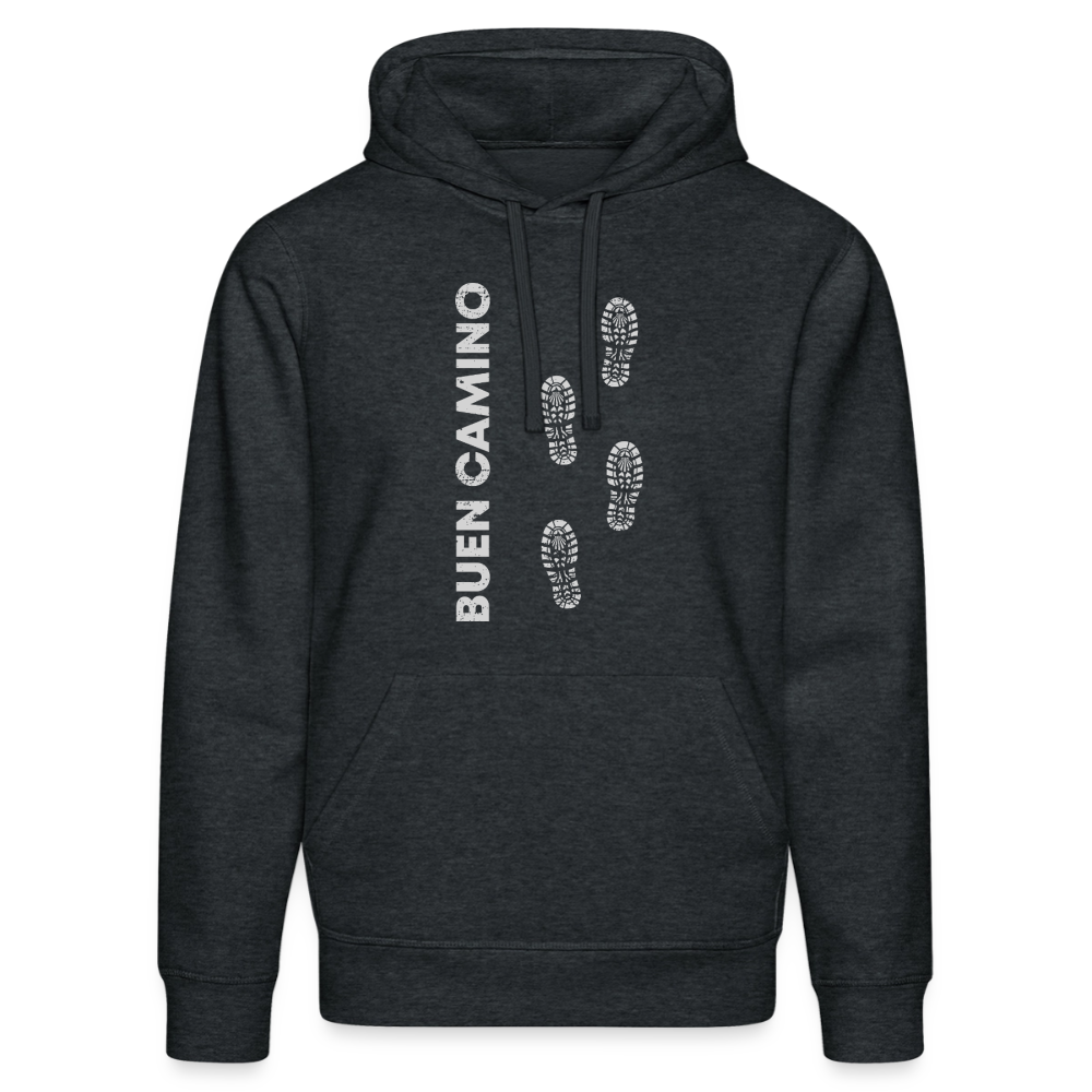 Unisex Hoodie: Buen Camino - footprints - Dunkelgrau meliert