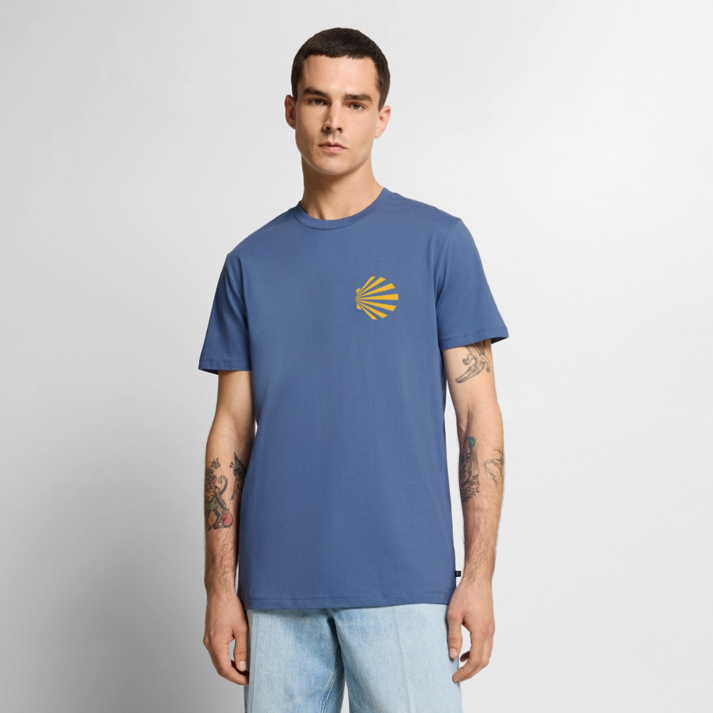 Männer Premium T-Shirt: Jakobsmuschel yellow - Taubenblau