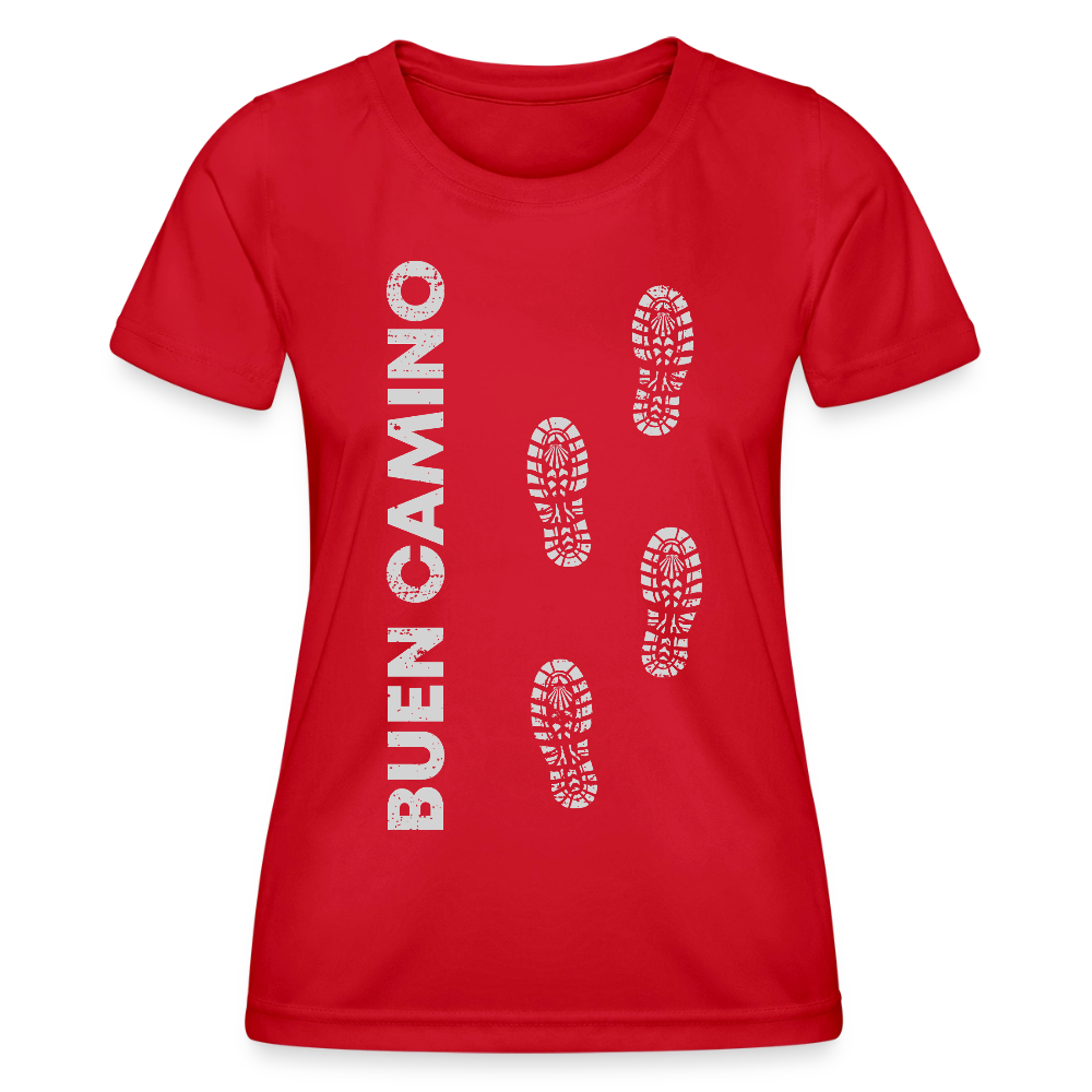 Frauen Funktions-T-Shirt: Buen Camino footprints - light - Rot