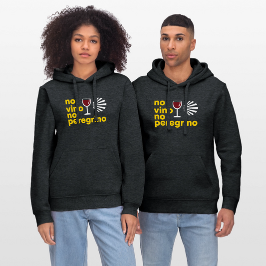 Unisex Hoodie: no vino no peregrino - Dunkelgrau meliert
