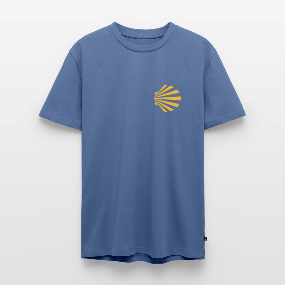 Männer Premium T-Shirt: Jakobsmuschel yellow - Taubenblau