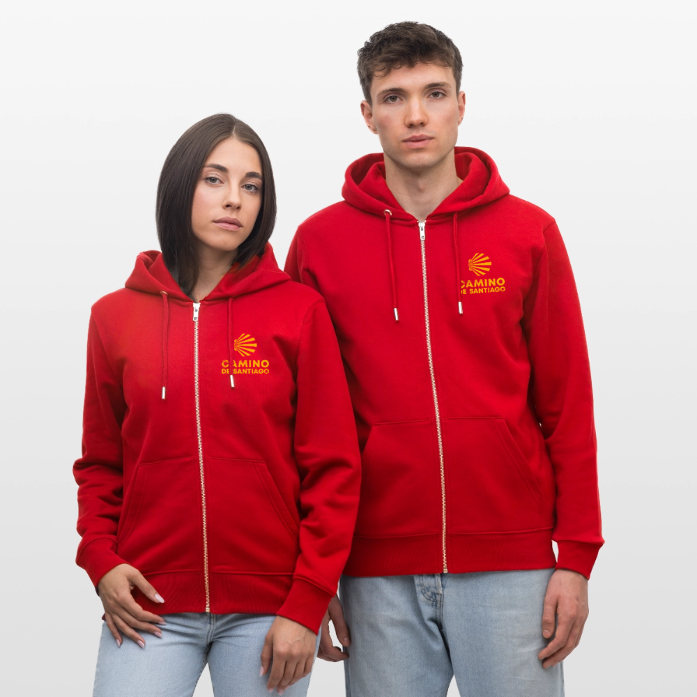 Hoodie unisex ZIP: Camino de Santiago - Rot