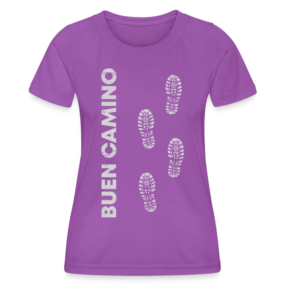 Frauen Funktions-T-Shirt: Buen Camino footprints - light - Violett