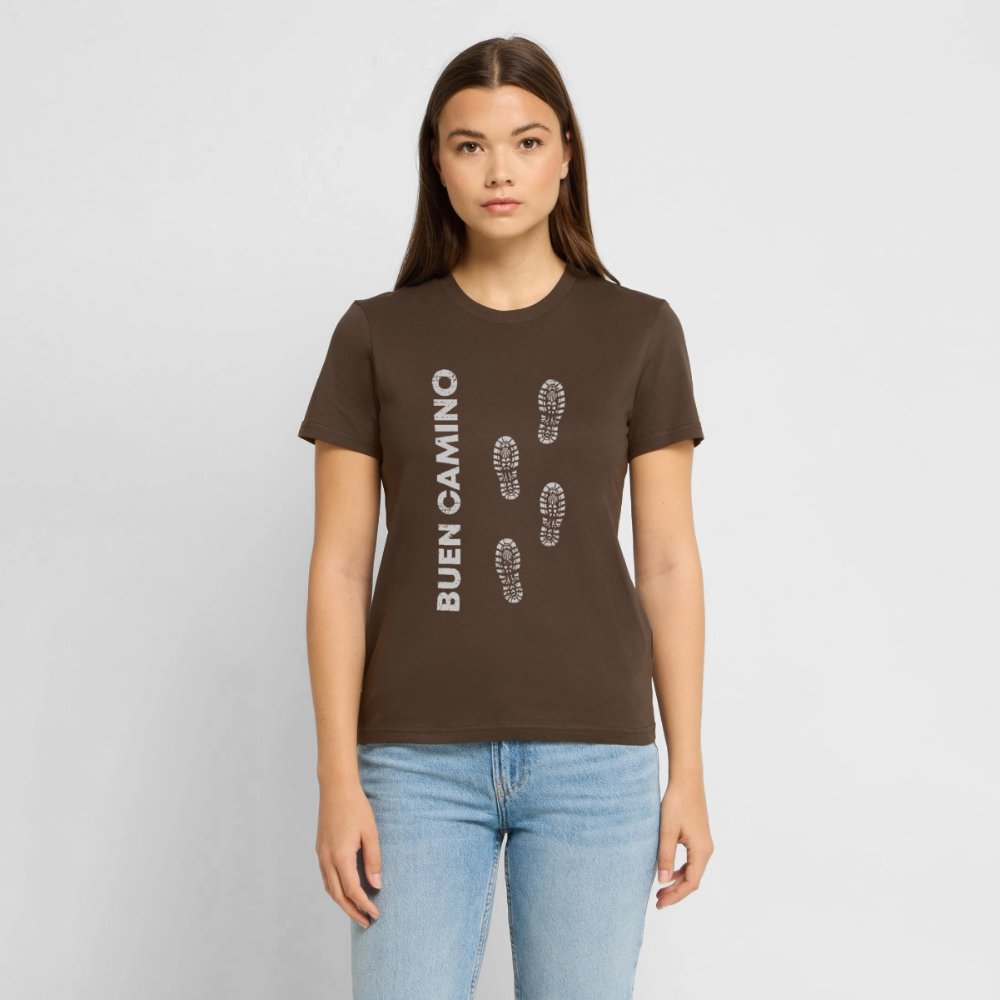 T-Shirt: Buen Camino light footprints - 180g/m2 - Dunkelbraun