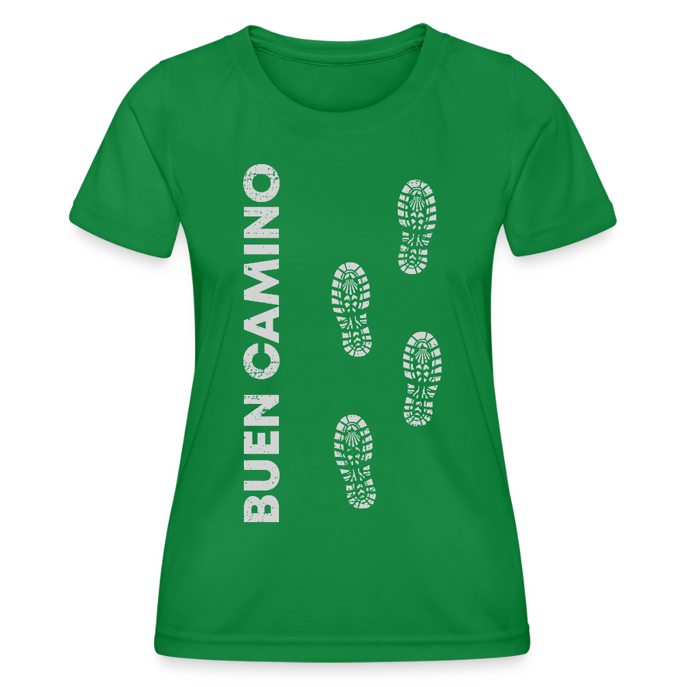 Frauen Funktions-T-Shirt: Buen Camino footprints - light - Kelly Green