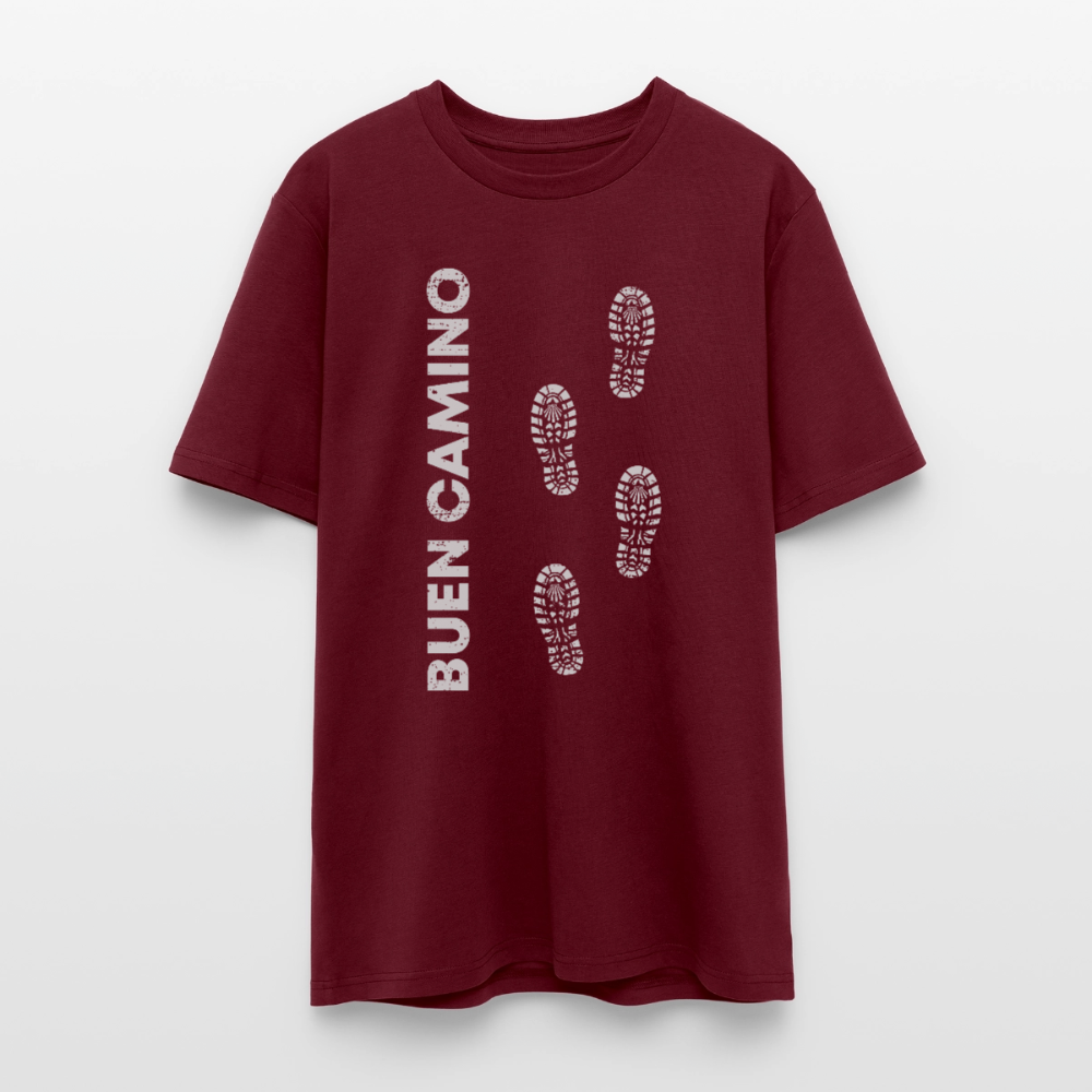 T-Shirt: Buen Camino light footprints - 180g/m2 - Burgunderrot