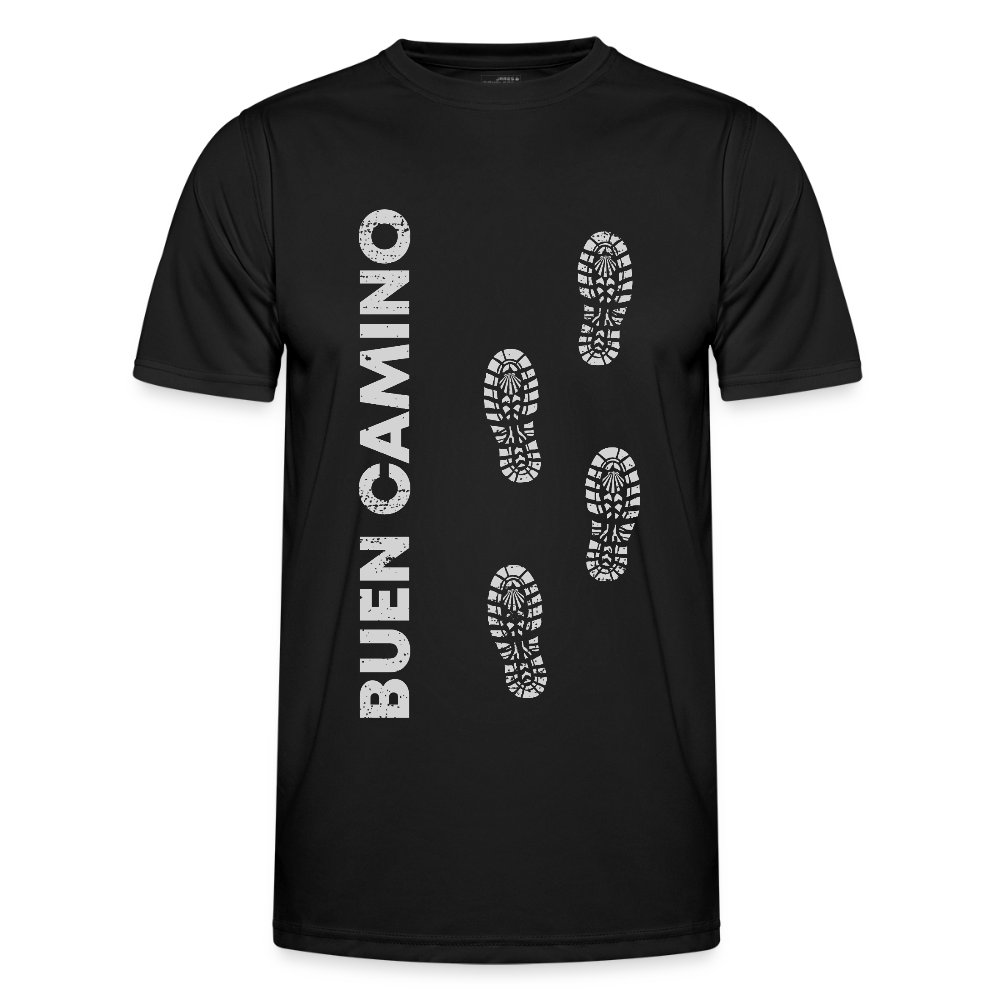 Männer Funktions-T-Shirt: Buen Camino footprints - light - Schwarz