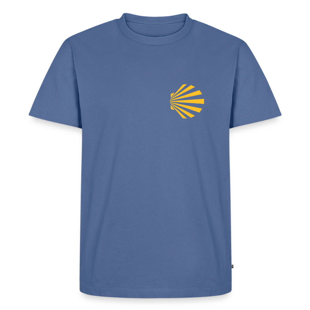 Männer Premium T-Shirt: Jakobsmuschel yellow - Taubenblau