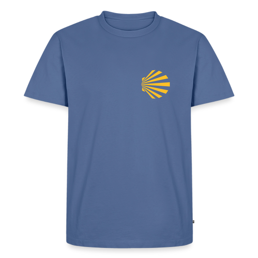 Männer Premium T-Shirt: Jakobsmuschel yellow - Taubenblau